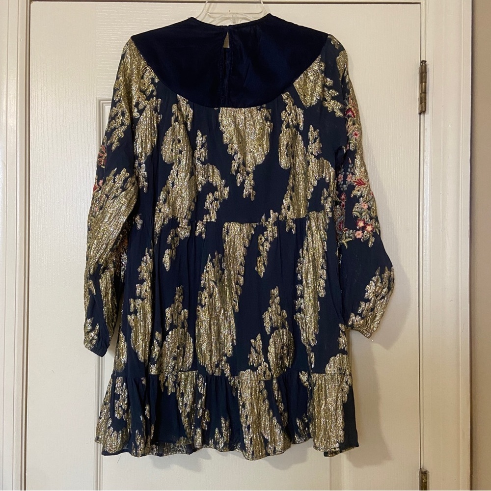 Zara Navy and Gold Embroidered Dress - Picture 3 of 11